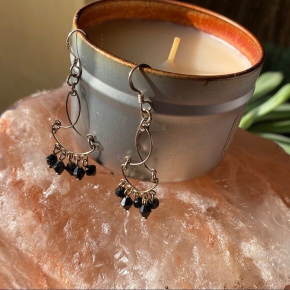 Sterling Silver Black Crystal Chandelier Earrings - Picture 7 of 8